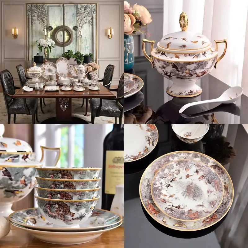 China Dinnerware Sets Ceramic Porcelain Dinner Designer Dinnerware Set for 12 People