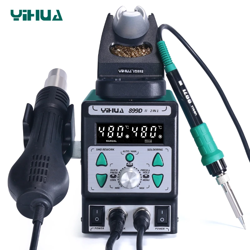 YIHUA 899D II Temperature Compensation LED Digital Soldering Station Hot air Desoldering Soldering Iron Rework Station