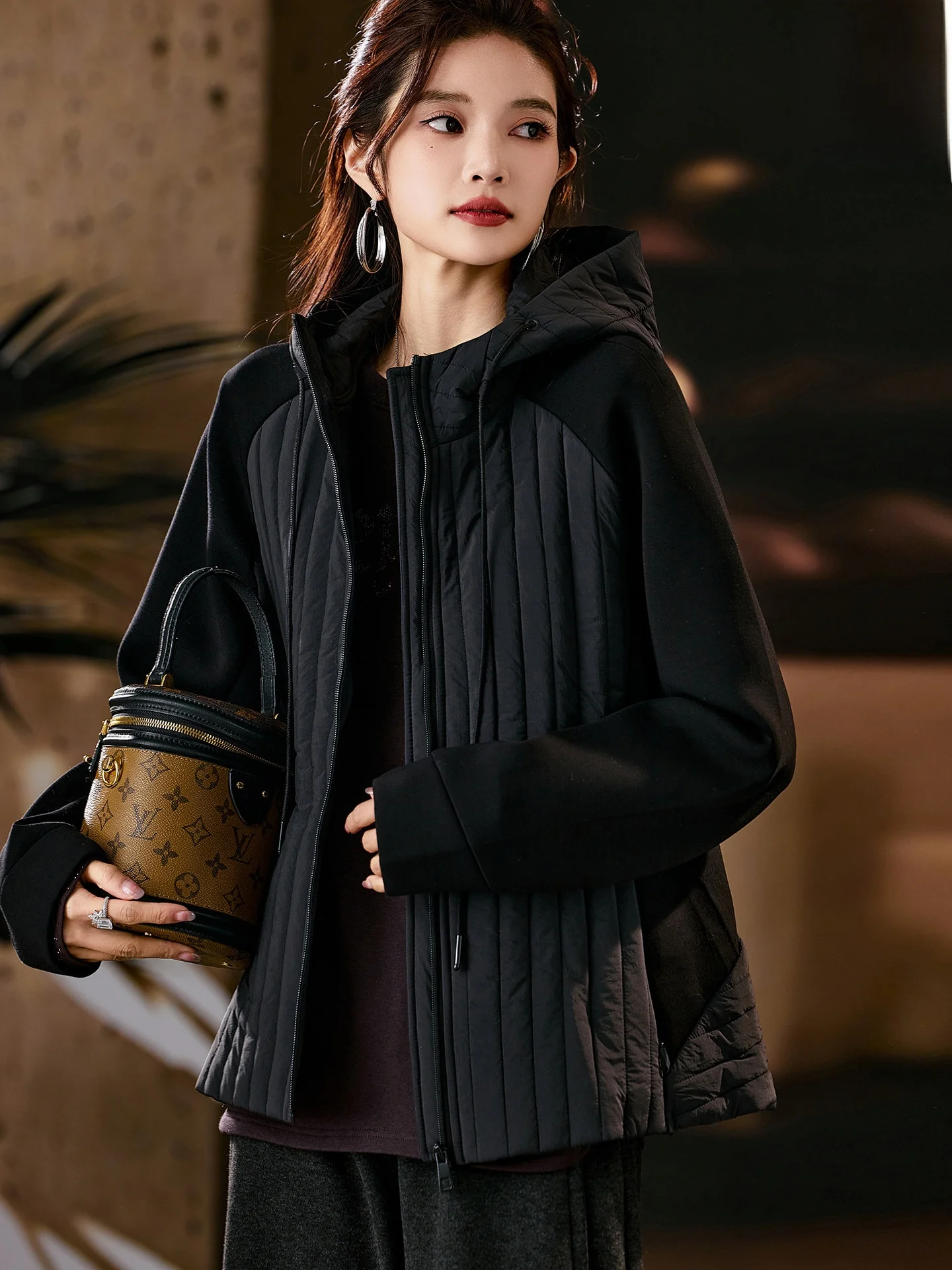 

Thiened Bla Hooded Patchwork Cotton Jaet Women's Winter Coat Large Size European Sle Cotton Padded Coat Street Sle