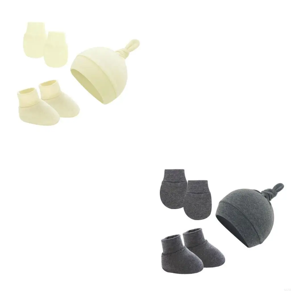 

3Pcs Cotton Baby Beanie for Newborn Baby Bonnet Gloves Socks Set Baby Hat