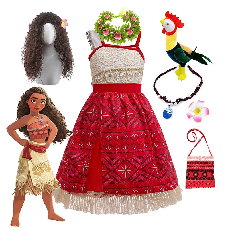 

Disney Movie Mona Dress for Kids Girls Princess Viana Cosplay Children Birthday Party Halloween Pet Pig Chicken Set Full Print