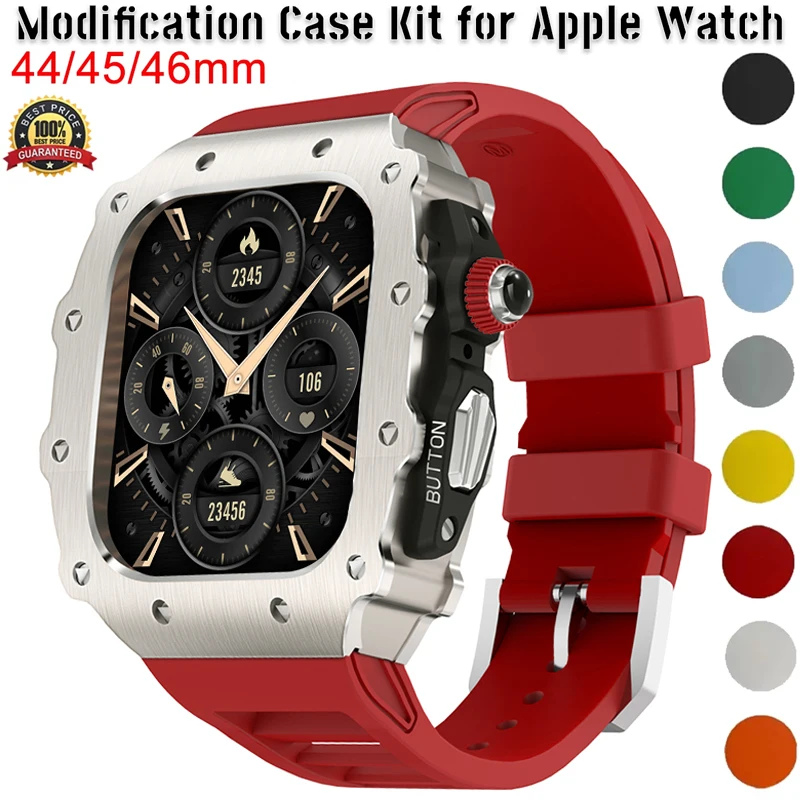 

Luxury Modification Kit For Apple Watch 10 46MM Stainless Steel Case for IWatch Series 9 8 7 6 5 44mm 45mm Silicone pin Buckle