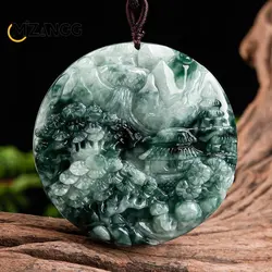 Natural A Grade Jadeite Shanshui Brand Pendant Dark Green Floating Flowers for Men and Women Fashion Temperament Jade Necklace