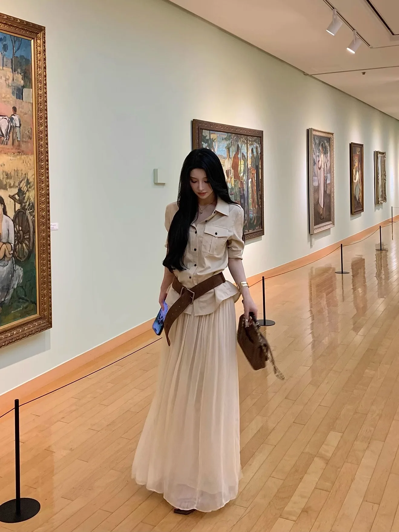 

Limited Edition Old Money Cotton Linen irt Handwoven Skirt Casual Sle Straight Cut Thin Long Sve Women's Faion