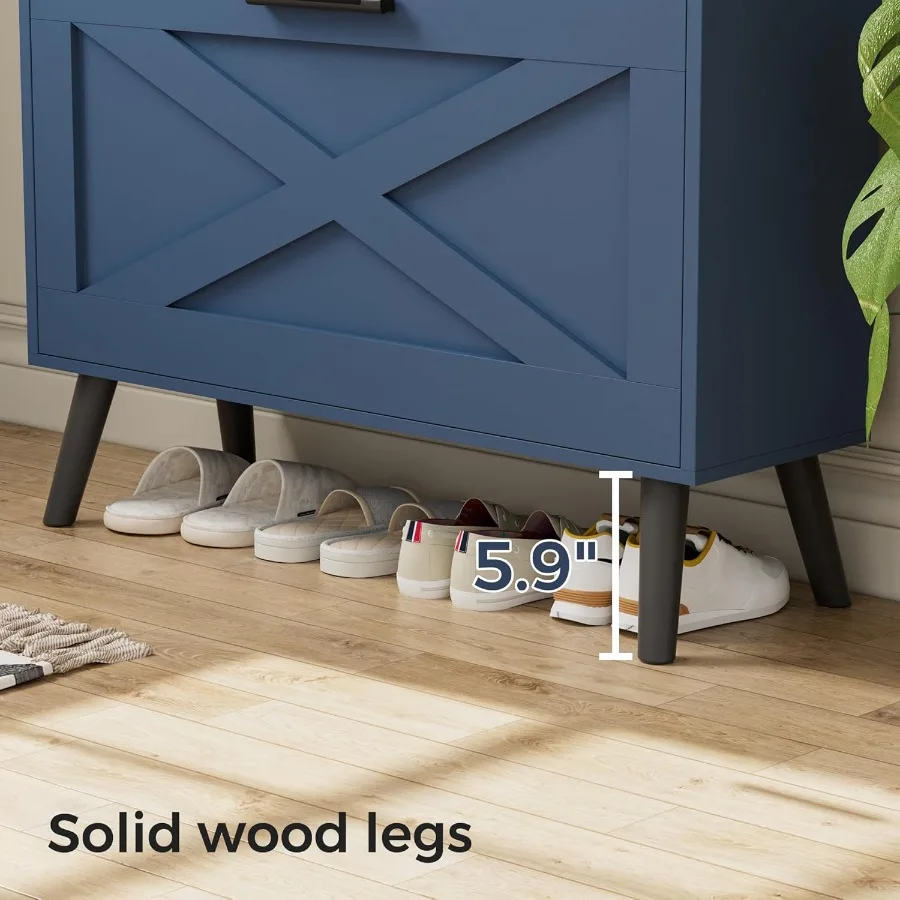 خزانة تخزين أحذية المزرعة بقدرة 32 وات مع درجين قابلين للطي وتصميم باب الحظيرة وأرفف قابلة للتعديل حذاء ضيق ونحيف مخفي حديث