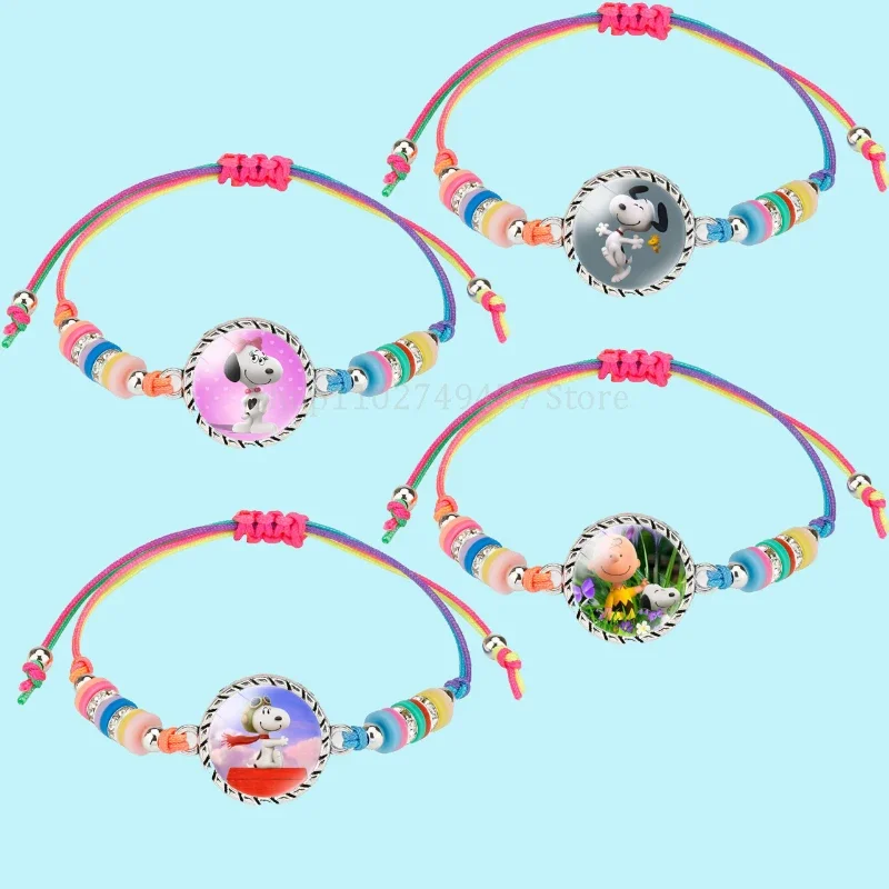 Cartoon Snoopy Bracelets Cute Charlie Brown Time Gemstone Handmade Weaving Colorful Fine Jewelry women Decoration Accessories