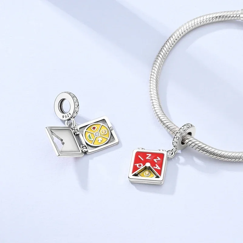 Kreative Rote Pizza Anhänger Plata 925r Original Perlen Fit Original 925 Charms Armband Perlen Schmuck Geschenke Für Frauen