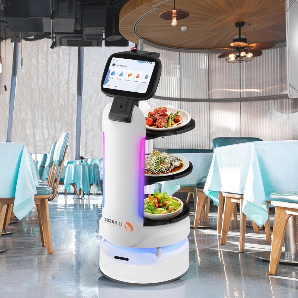 Neu eingetroffener autonomer Roboter, Café, Restaurant, Kellner, Server, Roboter