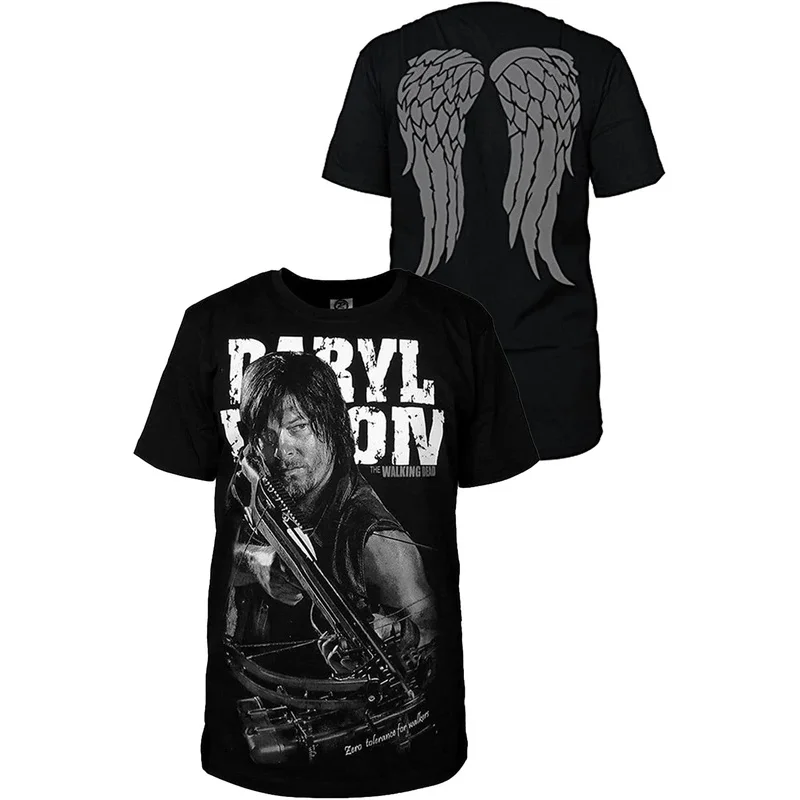 TV Walking Dead Daryl Cosplay T shirt Roleplay Fantasia Men Black Casual Short Sleeve O-Neck Top Tees Halloween Carnival Clothes