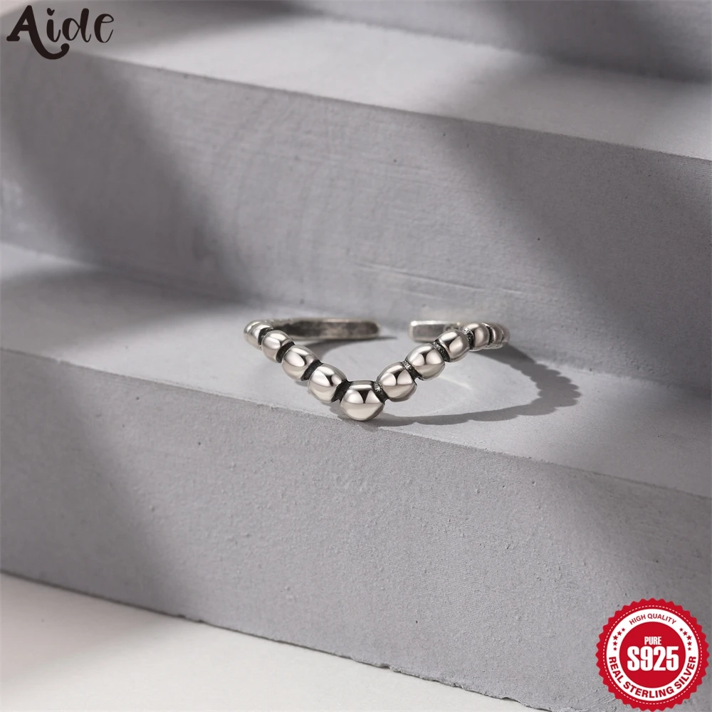 Aide 1PC 925 Sterling Silver a forma di V piccole palline anelli per uomo e donna indice apertura regolabile Rrtro anello gioielli di moda