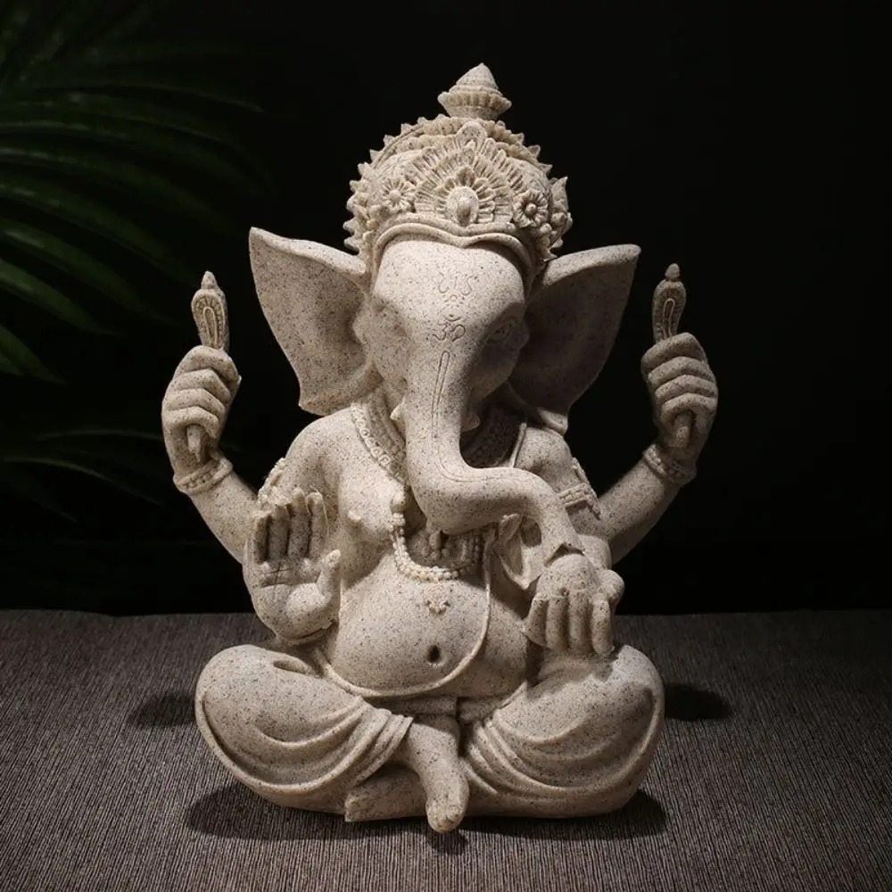 Elephant Figurine Sandstone Ganesha Sitting Meditation Oriental Culture Buddhist Figurine Ornament Sitting Posture India