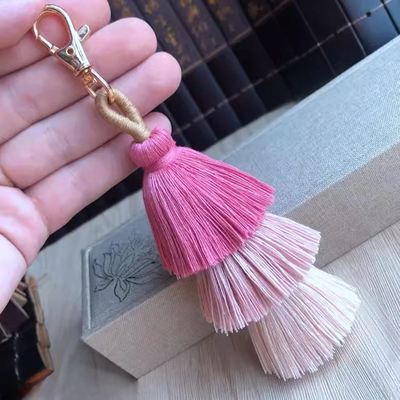 2024 Handmade Cotton Tassel Keychain Bohemian Colorful Multi-layer Cotton Thread Tassel Bag Accessory Boho Tassel Keychain