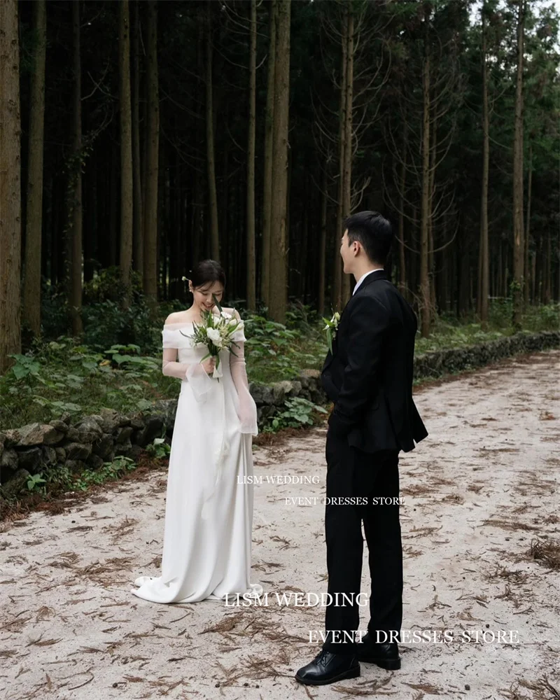 LISM Simple A Line Korea Wedding Dresses Photo shoot With Bolero Long Sleeves Floor Length Bridal Gowns Zip Back Custom Made