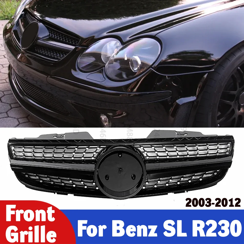 

For Mercedes SL Class R230 Front Bumper Grille Cover ABS SL65 AMG Style Custom Fit 2003 - 2012 SL350 SL500 SL550 SL600