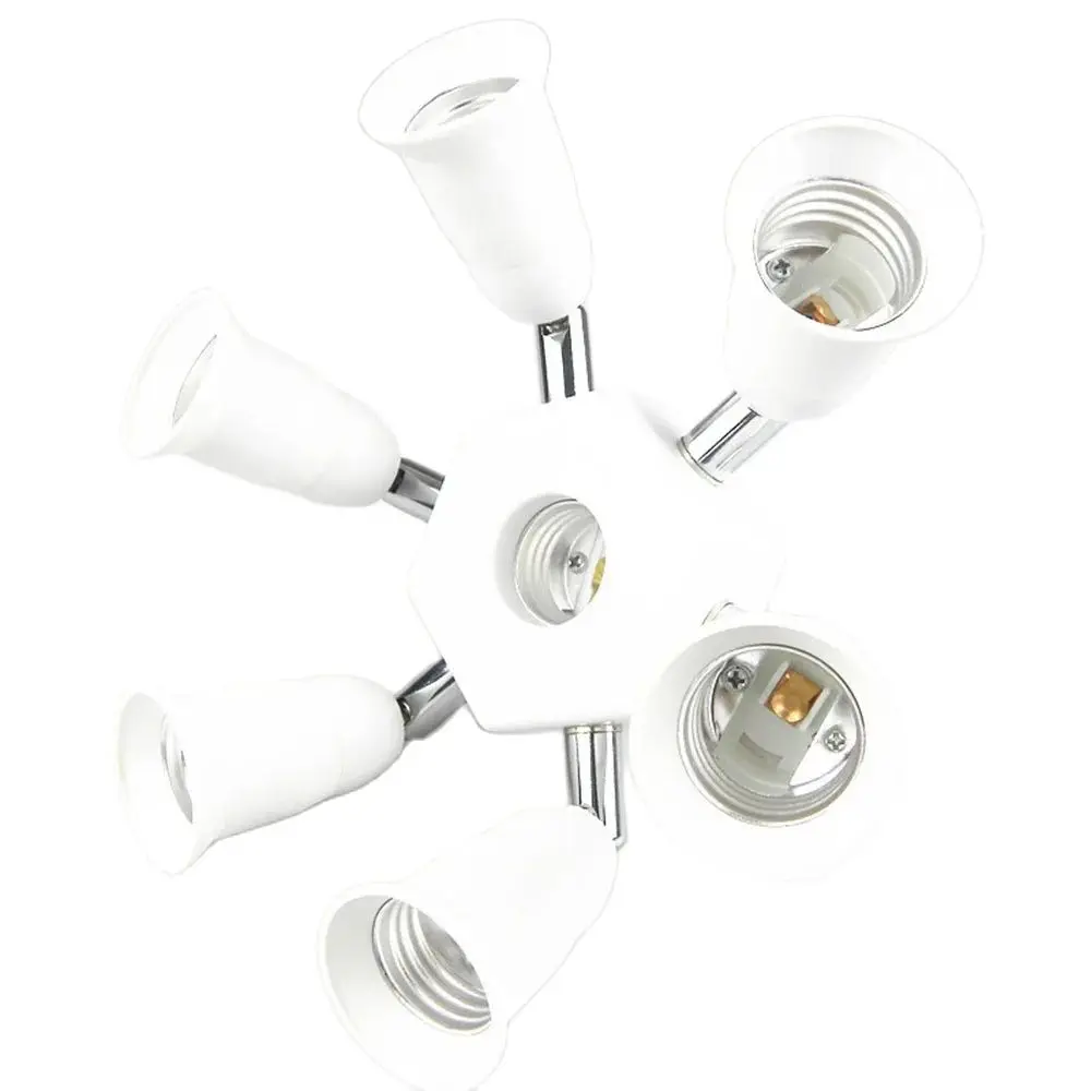 1pcs E27 7 in 1 Light Socket Extension Converter E26 360 Degrees Rotation 6+1 Lamp Bulb Adapter Converter White