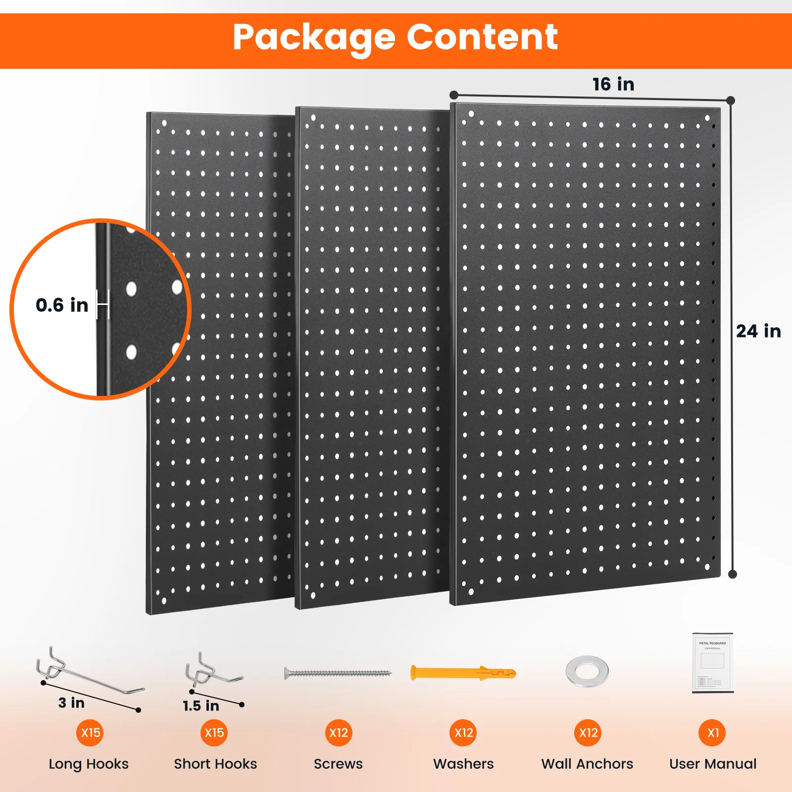 ENJOYWOOD 3pcs 24 "× 16" Metal Pegboard Preto Modular Kit Organizador de Parede Peg Board Painéis com 30 Ganchos Armazenamento de Ferramentas Domésticas