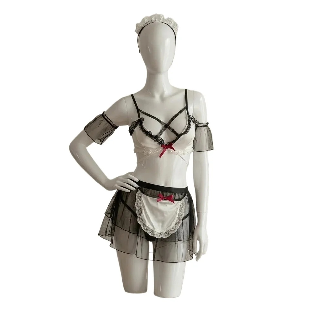 Cosplay Women's Lingerie Sets Maid Mini Dress Cute Bowknot Women's Casual Dresses Intimate Masquerade Costume