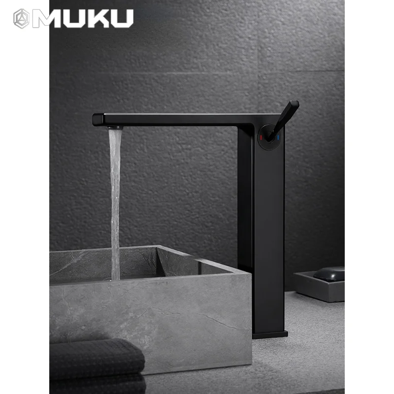 Minimalist Washbasin Faucet Black Gun Gray Brass Hot and Cold Bathroom Home Inter-Platform Personality Art Nordic Basin Faucet