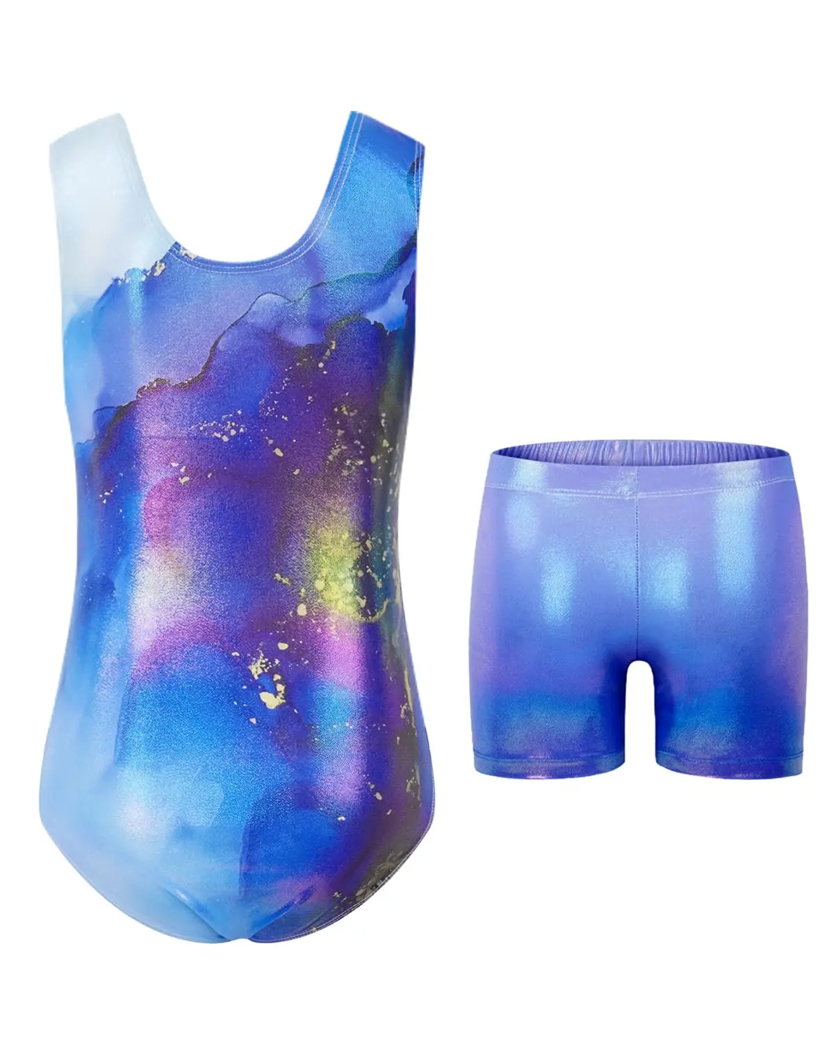 Girls Gymnastics Leotards, Glitter Ballet Dance Unitards Biketards Activewear with Short & Hairband for Kids 3-12 Years