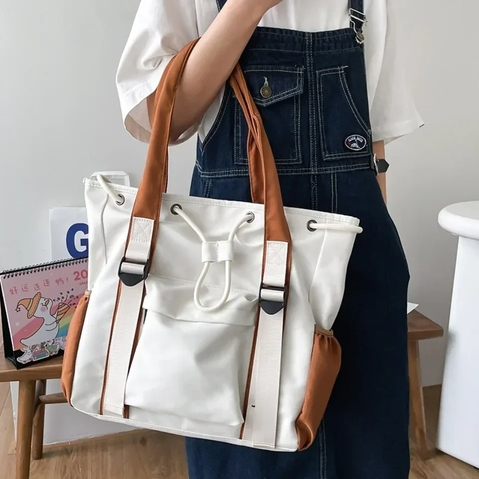 Nylon Shoulder Crossbody Bags Casual Ladies Handbags Student Bag Large capacity Crossbody Bag Multi- pocket Drawstring Tote Bag