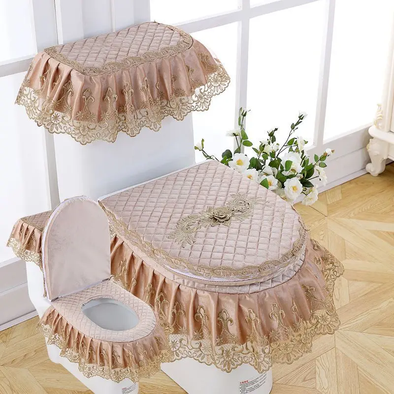 High Quality Four Seasons Universal Toilet Seat Pad 3 Pcs/Set Lace Style Decorative Toilet Cover Toilet Seat Mat With Zipper