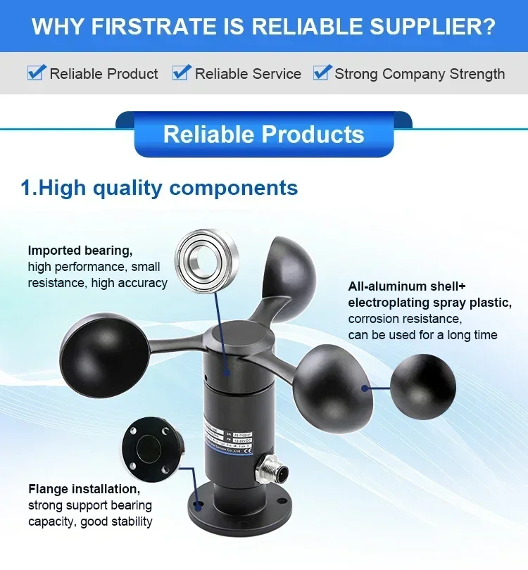 FST200-201 Firstrate Factory Hot Sales IP65 M12 Industrial Wind Cup Anemometer for Tower Crane