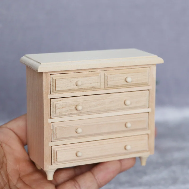 1:12 Dollhouse Miniature Solid Wood Cabinet - DIY Unpainted Side Cabinet for OB11 Living Room Micro Scene