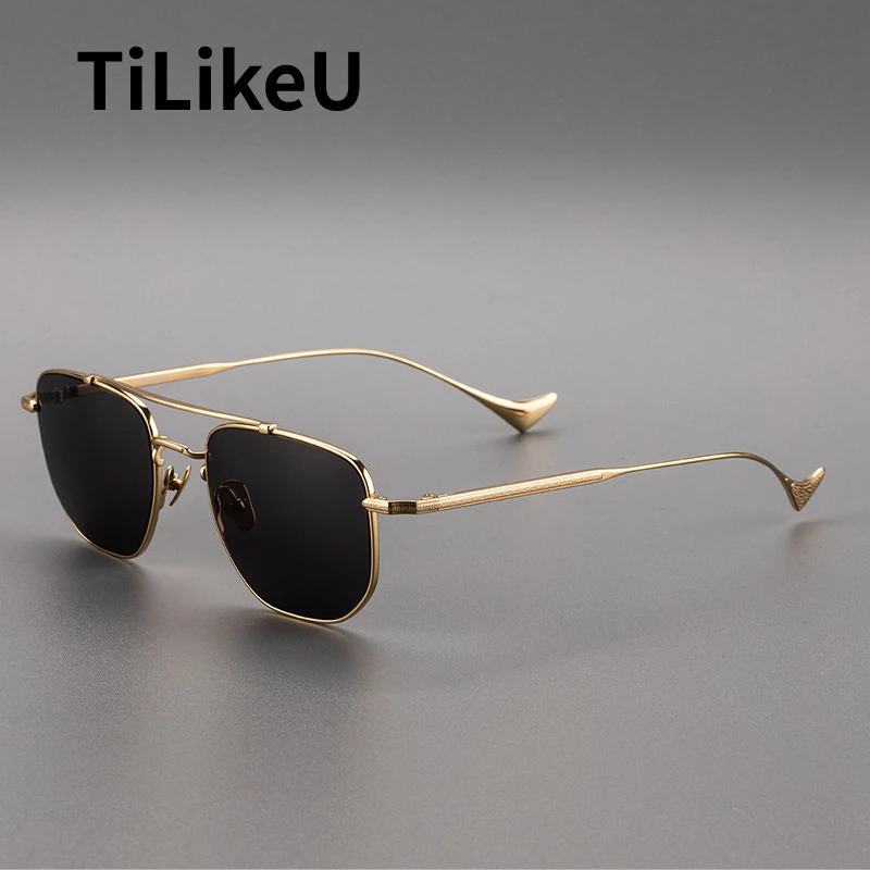 

Vintage Pure Titanium Polarized Sunglasses for Men Classic Double Beam Aviator Square Shades UV400 Outdoor Fishing Sun Glasses