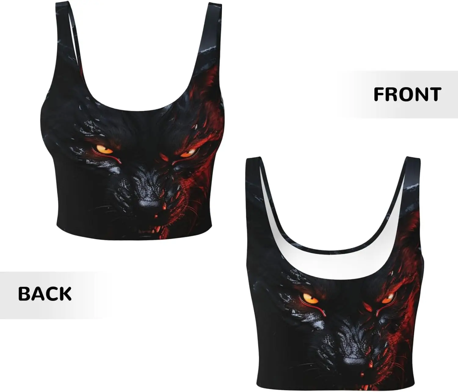 Sports Bras for Women, U Back Removable Womens Tank Tops Big Black Wolf with Red Eyes Funny Yoga Print Workout Bras