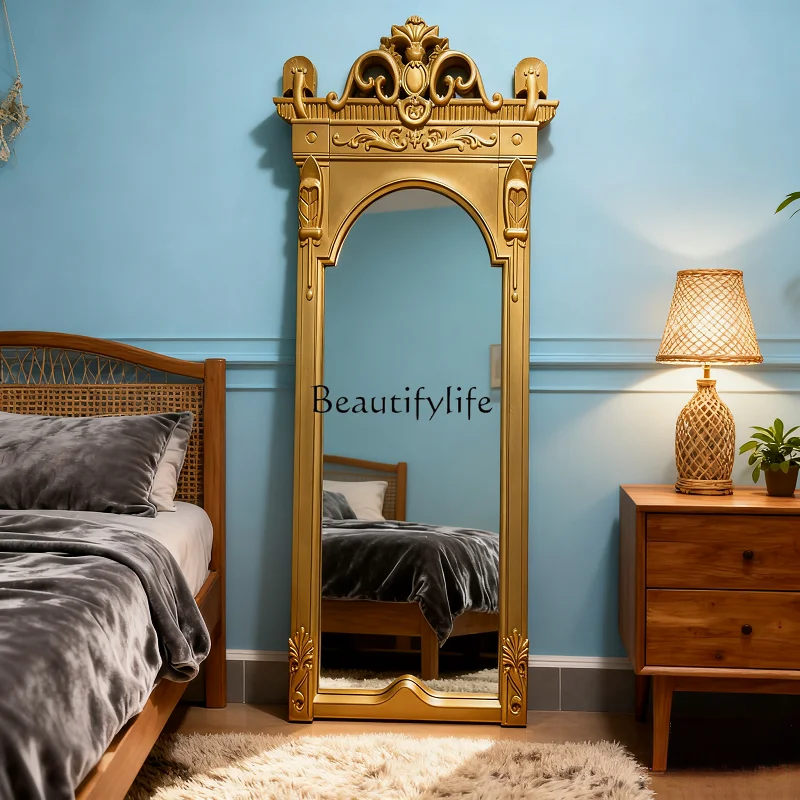 

French wall-mounted full-length mirror American retro carved full-length mirror European style