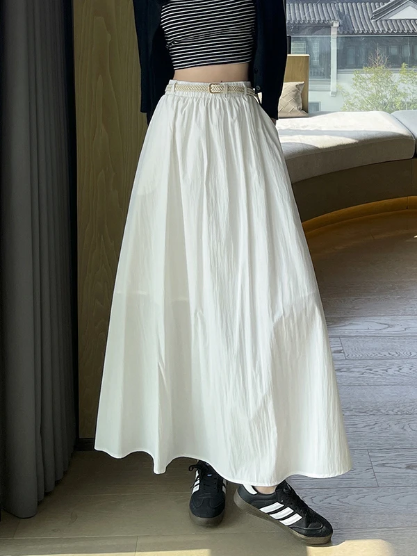 

Белая плиссированная юбка в корейском стиле, весенняя модная женская юбка миди с высокой талией, эластичная, приталенная, А-силуэт, для офиса