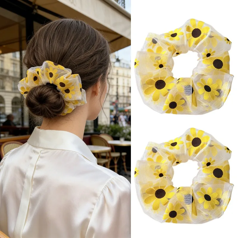 

2pcs Sunflower Organza Scrunchies Women Adorable Sheer Trendy Playful Accessory Stylish Cute Girls Headwear Daily Casual Outfits