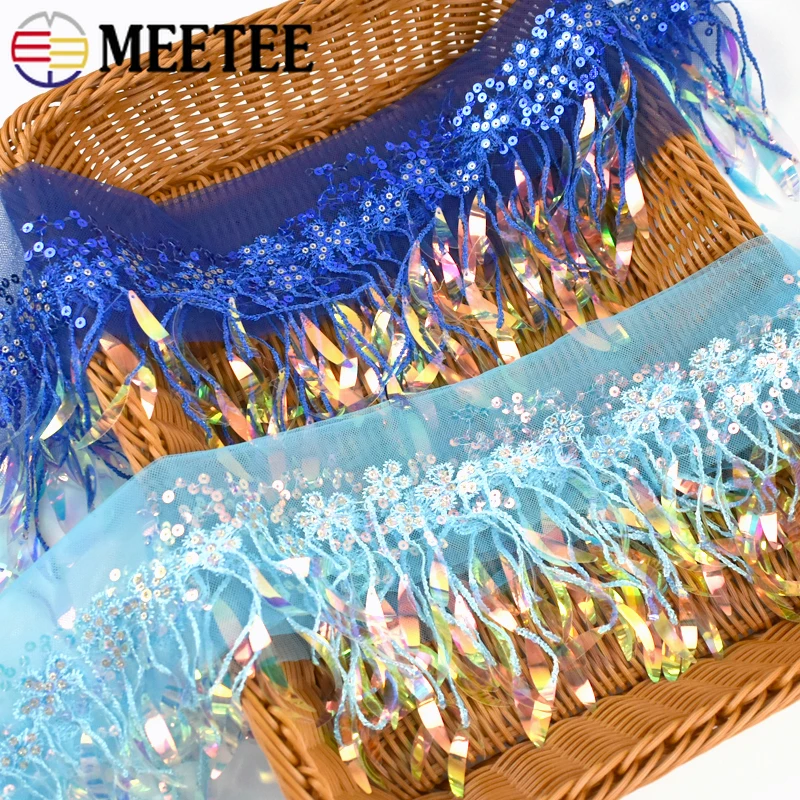 1/2Yards Meetee 15cm Sequins Tassels Fringe Embroidery Lace Trim Ribbon Tapes Dance Dress Clothes Fabric DIY Sewing Accessories