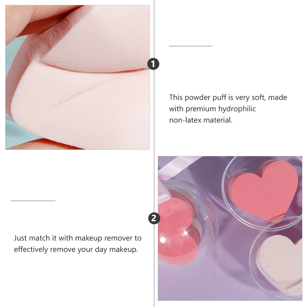 

4pcs Heart-Shaped Powder Puff Soft Hydrophilic Non-Latex Makeup Sponge Reusable Facial Dusting Tool For Travel Compact Beauty