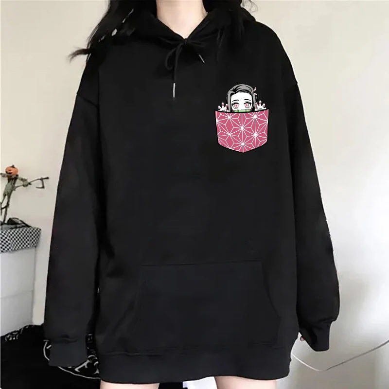 Autumn And Winter Popular Anime Kamado Nezuko Printed Hooded Hoodies For Women Coat Fashion Plus Size Clothing