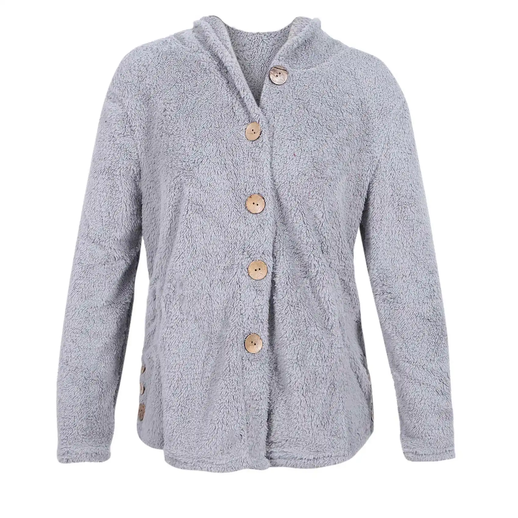 Cardigan solto com capuz feminino com botão, tops de pelúcia, casaco grande, outwear cinza, jaqueta de inverno, tamanho XL