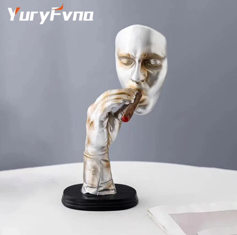 YuryFvna Retro Smoker Figurine Mediator Abstract Sculpture Creative Man Smoking Cigar Statue Resin Home Office Decoration Gift