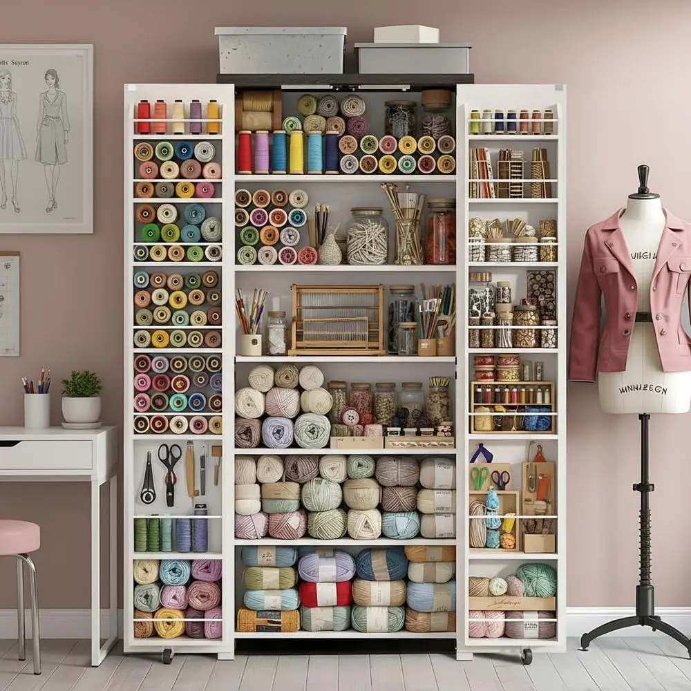 

Шкаф для шитья с регулируемой полкой и светодиодной подсветкой 72-органайзер для хранения поделок для домашнего офиса