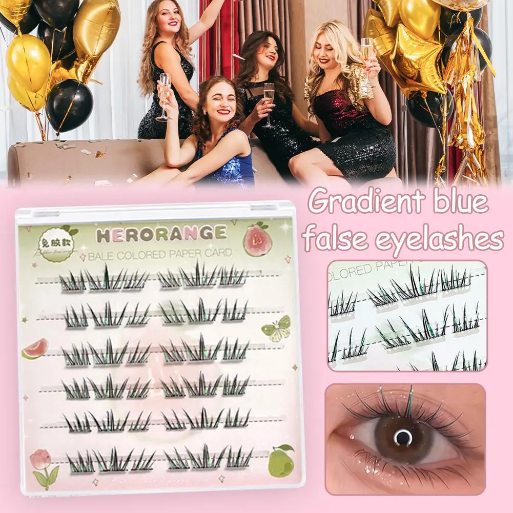 Gradiënt Gekleurde Blauw Groen Valse Wimpers Lijmvrije Kleurrijke Wimper Segment Verlenging Kerst Halloween Make-up Cluster J0T0