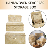 Woven Straw Box with Lid Natural Seagrass Wicker Storage Basket Laundry Container Home Sundries Organizer Decor  Storage Box