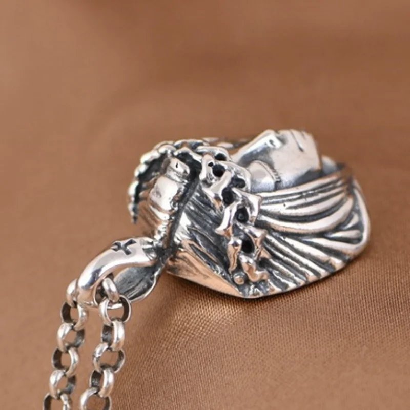 BOCAI S925 Sterling Silver Charms Pendants for Women Men New Fashion Retro Emboss Goddess Angel Amulet Jewelry Free Shipping