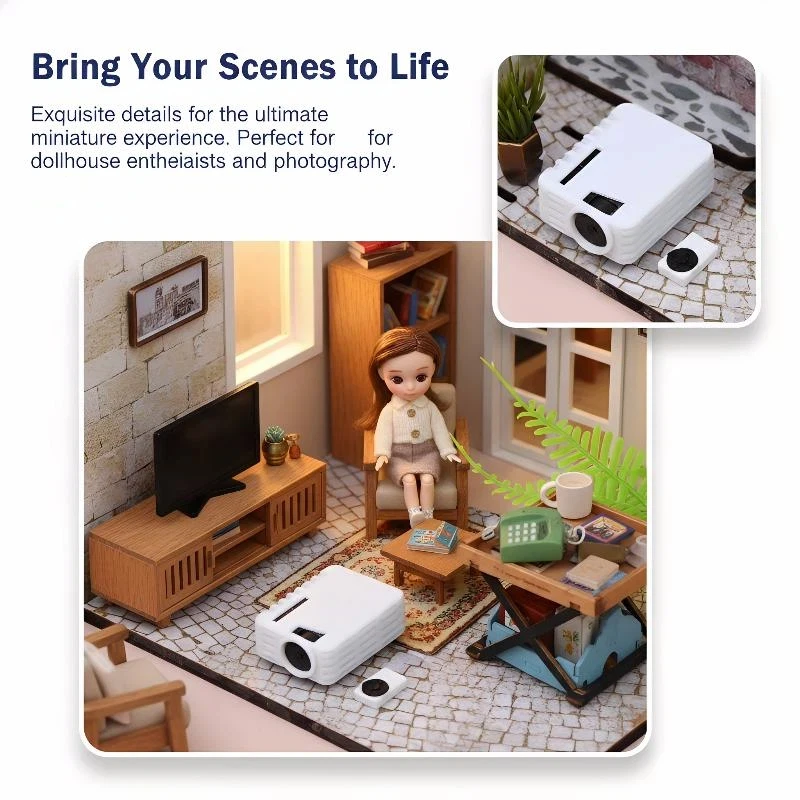 1/12 Mini Projector with Remote – Dollhouse Simulation Ornament, Home Theater Decor Toy for Dolls House