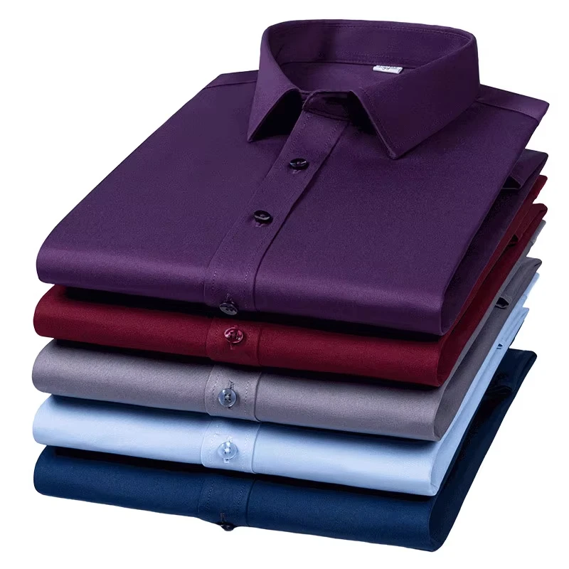 X130 camicia moda uomo manica lunga stile Designer Business elastico antirughe morbido confortevole classico tinta unita Purp