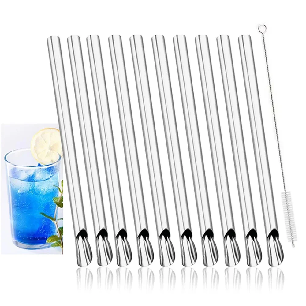 Cuchara con pajita duradera, cuchara agitadora para beber, para batidos, batidos, barra, cuchara reutilizable de acero inoxidable, 2/4/10 Uds.
