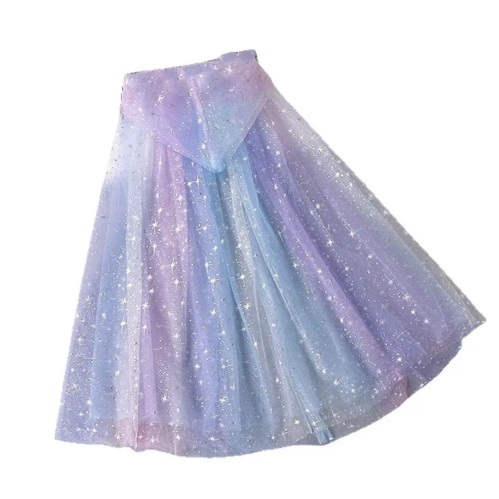 New Sequins Girls Princess Cape Cute Mesh Elegant Dress Cape Sweet Cosplay Girl Tulle Cloak Carnival Party