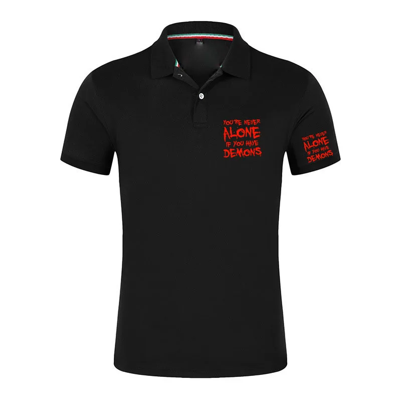 2026 Style You're Never Alone If You Have Demons Logo Print Men's Best Seller Skin-friendly Breathable Lapel Collar Polo Shirt