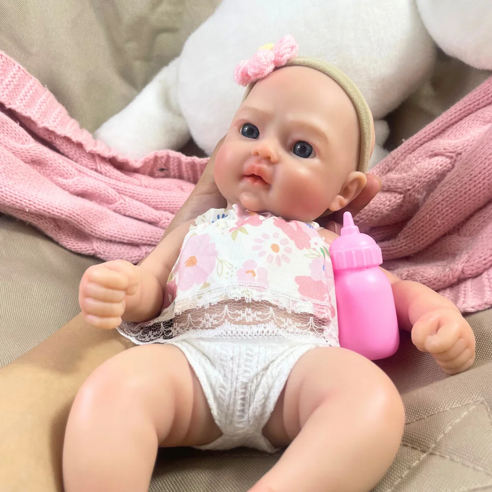 New Face Full Solid Silicone Reborn Baby Doll Tina Mini 13 pollici Lavabile Corpo Ragazza Bambola in silicone Compleanno Regalo di Natale