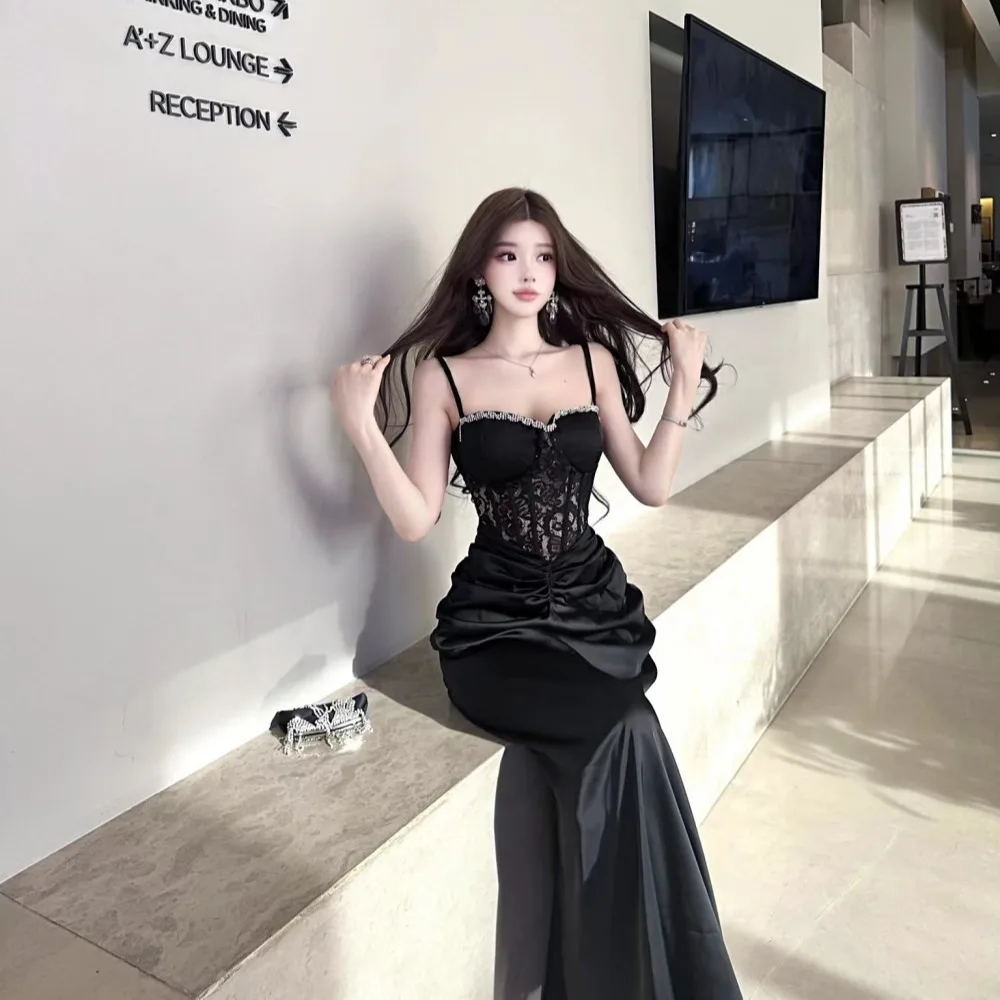 2025 ภาษาฝรั่งเศสคําซาติน High End Elegant ชุดราตรีผู้หญิงฤดูร้อนเซ็กซี่สปาเก็ตตี้ชุดที่มีความซับซ้อน Mature สไตล์ Party Dress