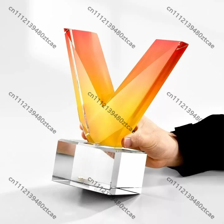 Custom Gradient Color V Shape Crystal Trophy Corporate Award Staff Commemorative Gift