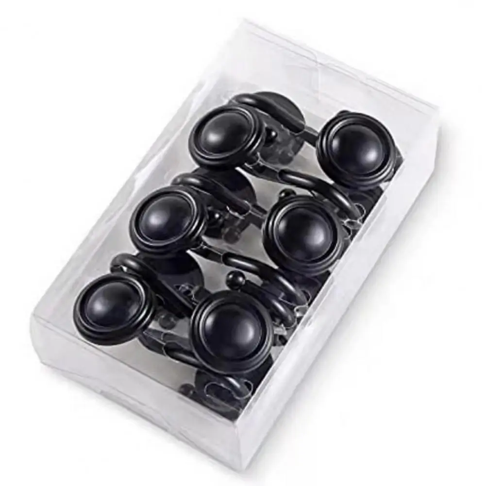 12Pcs/Set Practical Curtain Hooks High Stability Hanger Hooks Rust Proof Black Shower Curtain Hooks  Hanging Bath Curtain